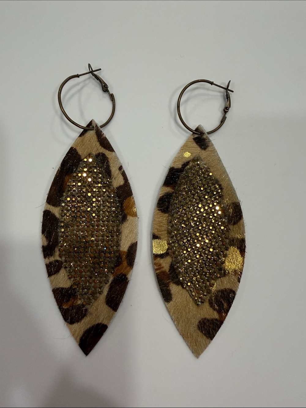 Gold Leopard Print Leather Drop Earrings